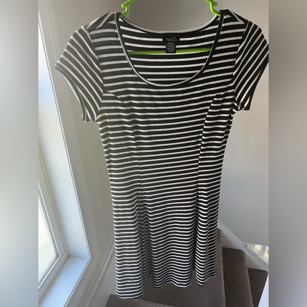 NWOT Rue 21 black and white striped flare dress would fit S/M